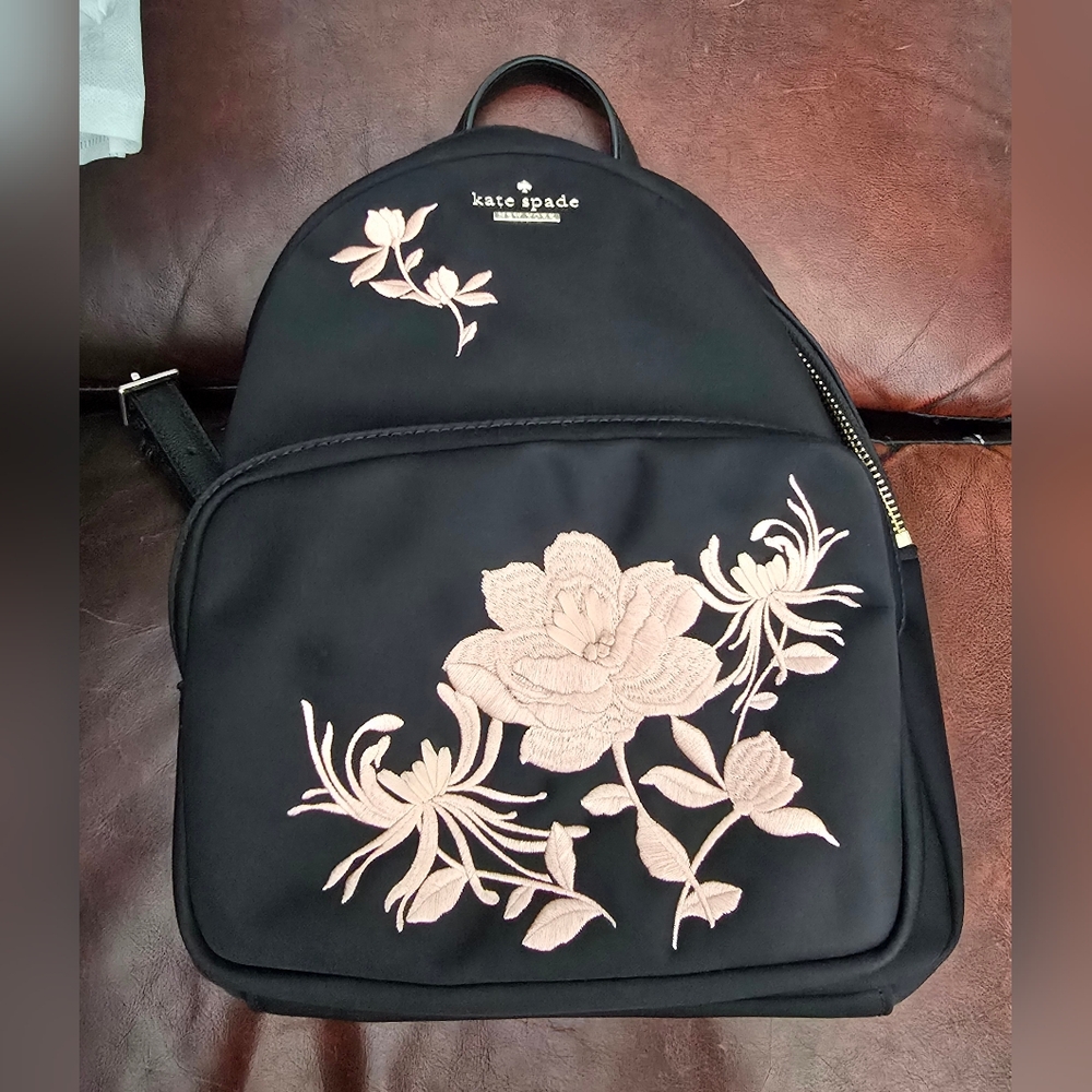 Kate Spade Black and Pink Floral Backpack
